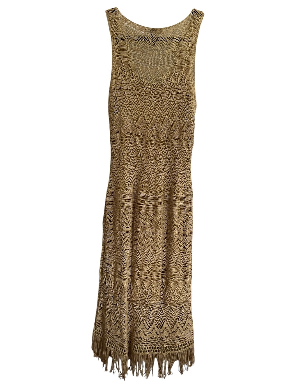 Lauren Ralph Lauren Linen Crochet Fringe Lined Midi Dress Tan Medium - Picture 5 of 13